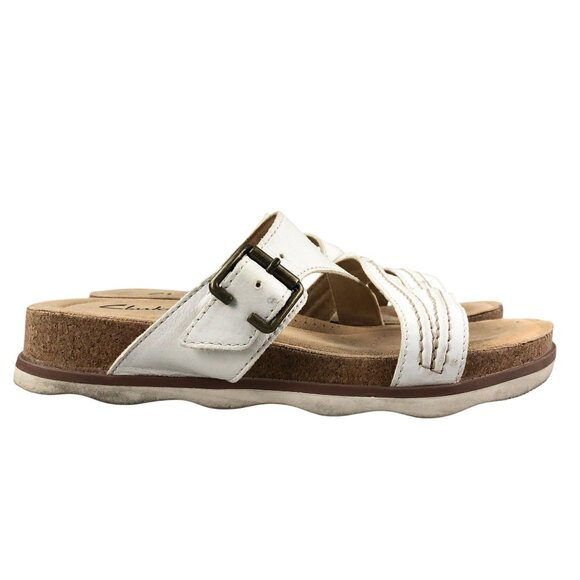 Clarks Women's Size 7M Collection Brynn Hope White Leather Open Toe Slide Sandal - Picture 1 of 14